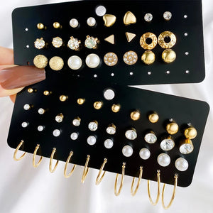 Geometric Star Heart Rhinestone Earrings Set