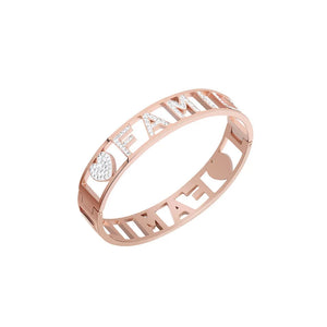Stainless Steel Bracelet Bangle with Rhinestone FAMILY Letters Charms