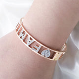 Stainless Steel Bracelet Bangle with Rhinestone FAMILY Letters Charms