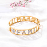 Stainless Steel Bracelet Bangle with Rhinestone FAMILY Letters Charms