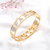 Stainless Steel Bracelet Bangle with Rhinestone FAMILY Letters Charms