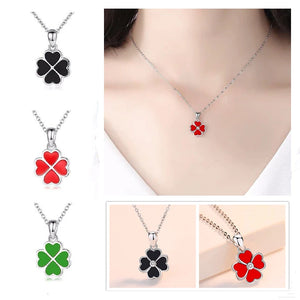 Girls Red Green Clover Pendant Necklace Women Silver 925 Clavicle Necklace Gift