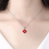 Girls Red Green Clover Pendant Necklace Women Silver 925 Clavicle Necklace Gift