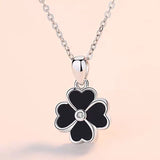 Girls Red Green Clover Pendant Necklace Women Silver 925 Clavicle Necklace Gift