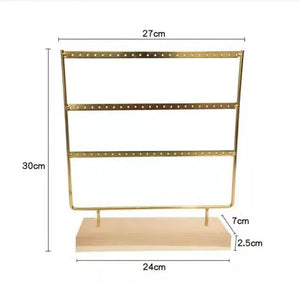 3-Layer Earring Jewelry Display Stand with Wooden Base