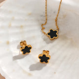 Acrylic Flower Pendant Necklace Earrings Set 18k Plated