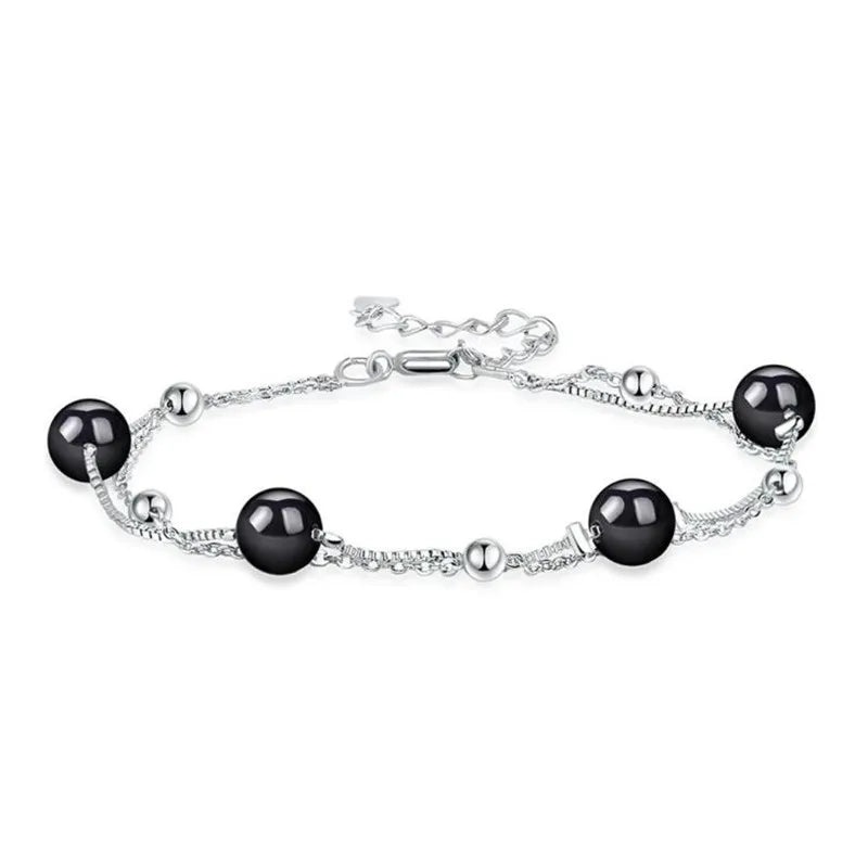 Pearl 925 Sterling Silver Bracelet Double Layer