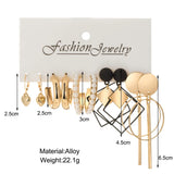Metal Resin Earrings Set Retro Circle Pearl Heart Drop Jewelry