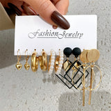 Metal Resin Earrings Set Retro Circle Pearl Heart Drop Jewelry