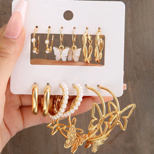 Butterfly Big Circle Hoop Earrings Set for Women Girls Gift