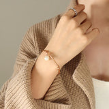 Stainless Steel Pearl Cuff Bangle Bracelet for Women