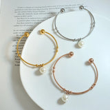 Stainless Steel Pearl Cuff Bangle Bracelet for Women