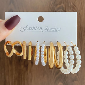Geometric Square Round Pearl Hoop Earrings Set Resin Acrylic Butterfly