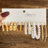 Geometric Square Round Pearl Hoop Earrings Set Resin Acrylic Butterfly