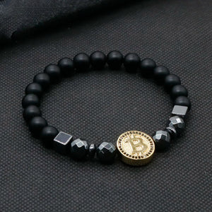 Zircon Bitcoin Bracelet Men Matte Stone Beads Bracelet