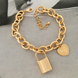 Heart Engraved Charm Bracelet Chunky Boho Modern Jewelry