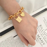 Heart Engraved Charm Bracelet Chunky Boho Modern Jewelry