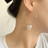 Pearl Heart Charm Clear Stone Hoop Earrings for Women
