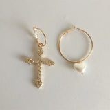 Pearl Heart Charm Clear Stone Hoop Earrings for Women