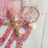 Pearl Heart Charm Clear Stone Hoop Earrings for Women
