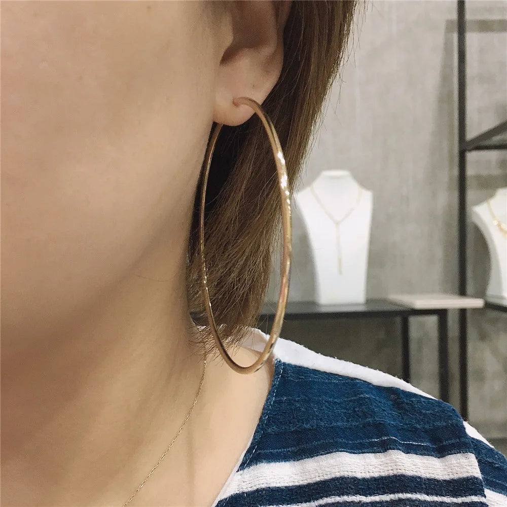 Silver Large Endless Hoop Earrings For Women Girl
