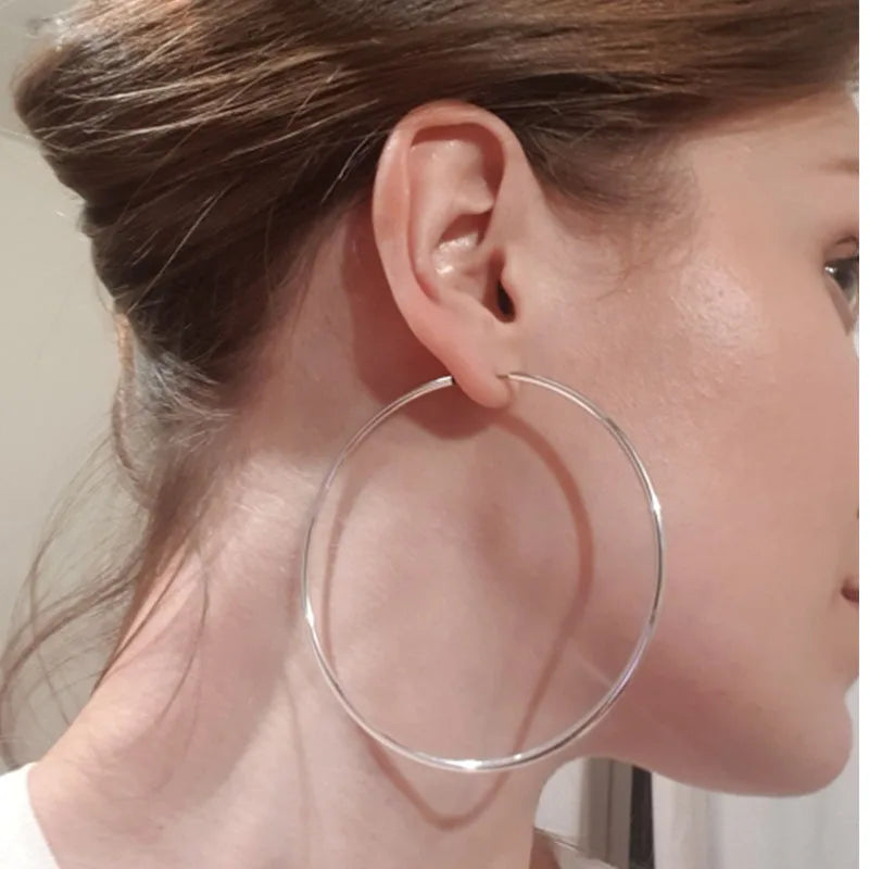 Silver Large Endless Hoop Earrings For Women Girl