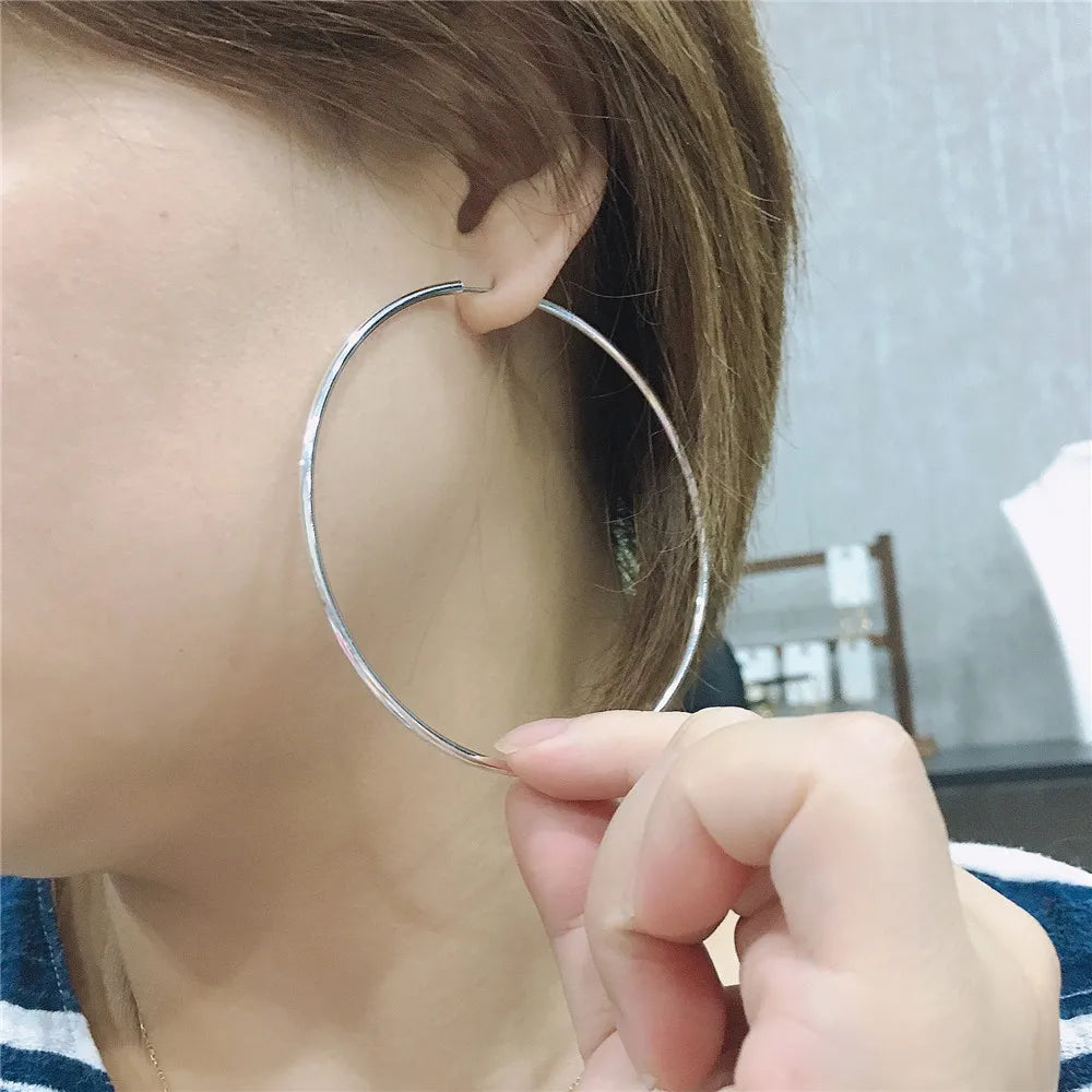 Silver Large Endless Hoop Earrings For Women Girl