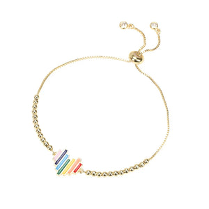 Plated Beads Chain Enamel Heart Charm Rainbow Pendant Bangle