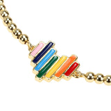 Plated Beads Chain Enamel Heart Charm Rainbow Pendant Bangle