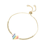 Plated Beads Chain Enamel Heart Charm Rainbow Pendant Bangle