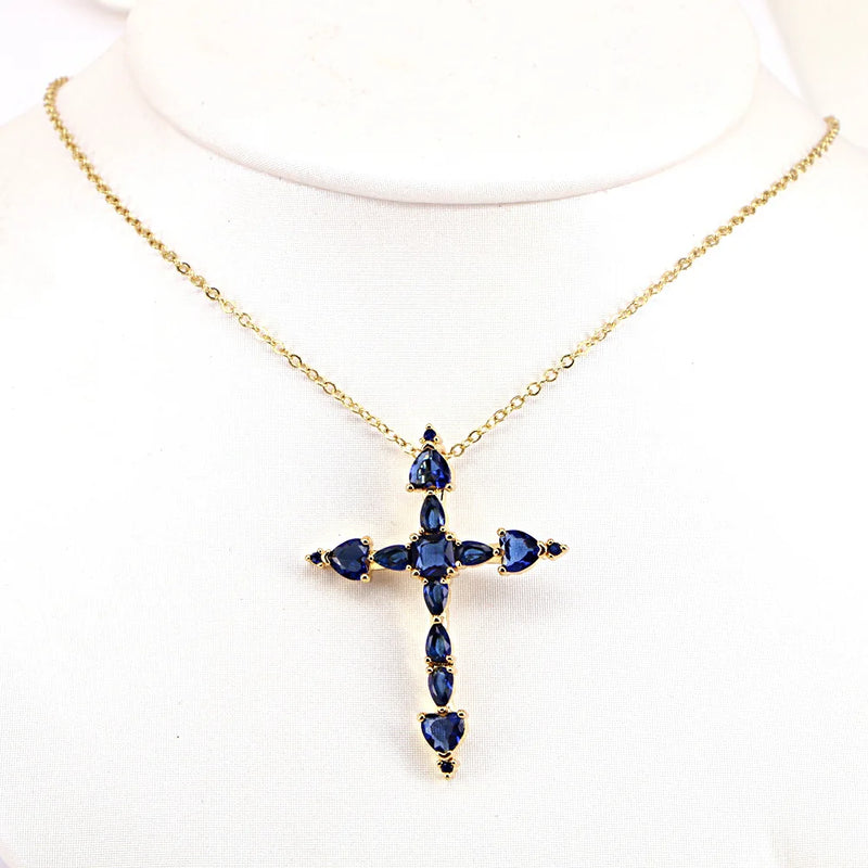 Plated Copper Green Cross Pendant with CZ - Birthday Gift