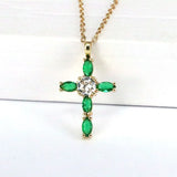 Plated Copper Green Red Cross Necklace Pendant Cubic Zirconia Jewerly