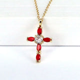 Plated Copper Green Red Cross Necklace Pendant Cubic Zirconia Jewerly