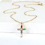 Plated Copper Green Red Cross Necklace Pendant Cubic Zirconia Jewerly