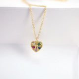 Plated Copper Heart Cross Necklace Pendant Cubic Zirconia Jewelry