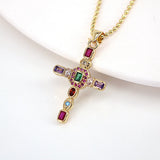 Plated Copper Heart Cross Necklace Pendant Cubic Zirconia Jewelry