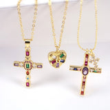 Plated Copper Heart Cross Necklace Pendant Cubic Zirconia Jewelry