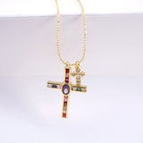 Plated Copper Heart Cross Necklace Pendant Cubic Zirconia Jewelry