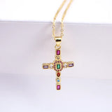 Plated Copper Heart Cross Necklace Pendant Cubic Zirconia Jewelry