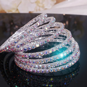 Silver Plated Rhinestone Open Bangles Bracelet