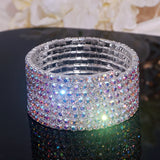 Silver Plated Rhinestone Open Bangles Bracelet