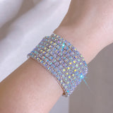 Silver Plated Rhinestone Open Bangles Bracelet