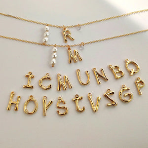 Bamboo Letter Charm Necklace Initials Name Pearl Chain Choker Bohemia Jewelry