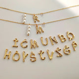 Bamboo Letter Charm Necklace Initials Name Pearl Chain Choker Bohemia Jewelry