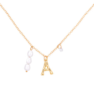 Bamboo Letter Charm Necklace Initials Name Pearl Chain Choker Bohemia Jewelry