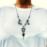 Gothic Witchcraft Pendant Necklace Pentagram Bird Skull Chain Pagan Goth Jewelry