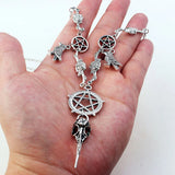 Gothic Witchcraft Pendant Necklace Pentagram Bird Skull Chain Pagan Goth Jewelry