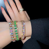 Green AAA CZ Geometric Cube Cuff Bracelet Women Jewelry Gift