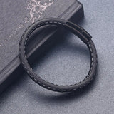 Grid Texture Stainless Steel Leather Bracelet Magnetic Buckle