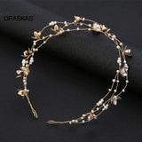Wedding Flower Headband Women Pearl Bridal Hair Accessories Golden Tiara Jewelry